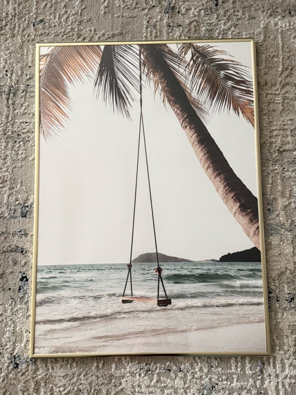 Tropical Beach Swing Wall Art - Palm Tree & Ocean Print - Size 20 W x 28 L